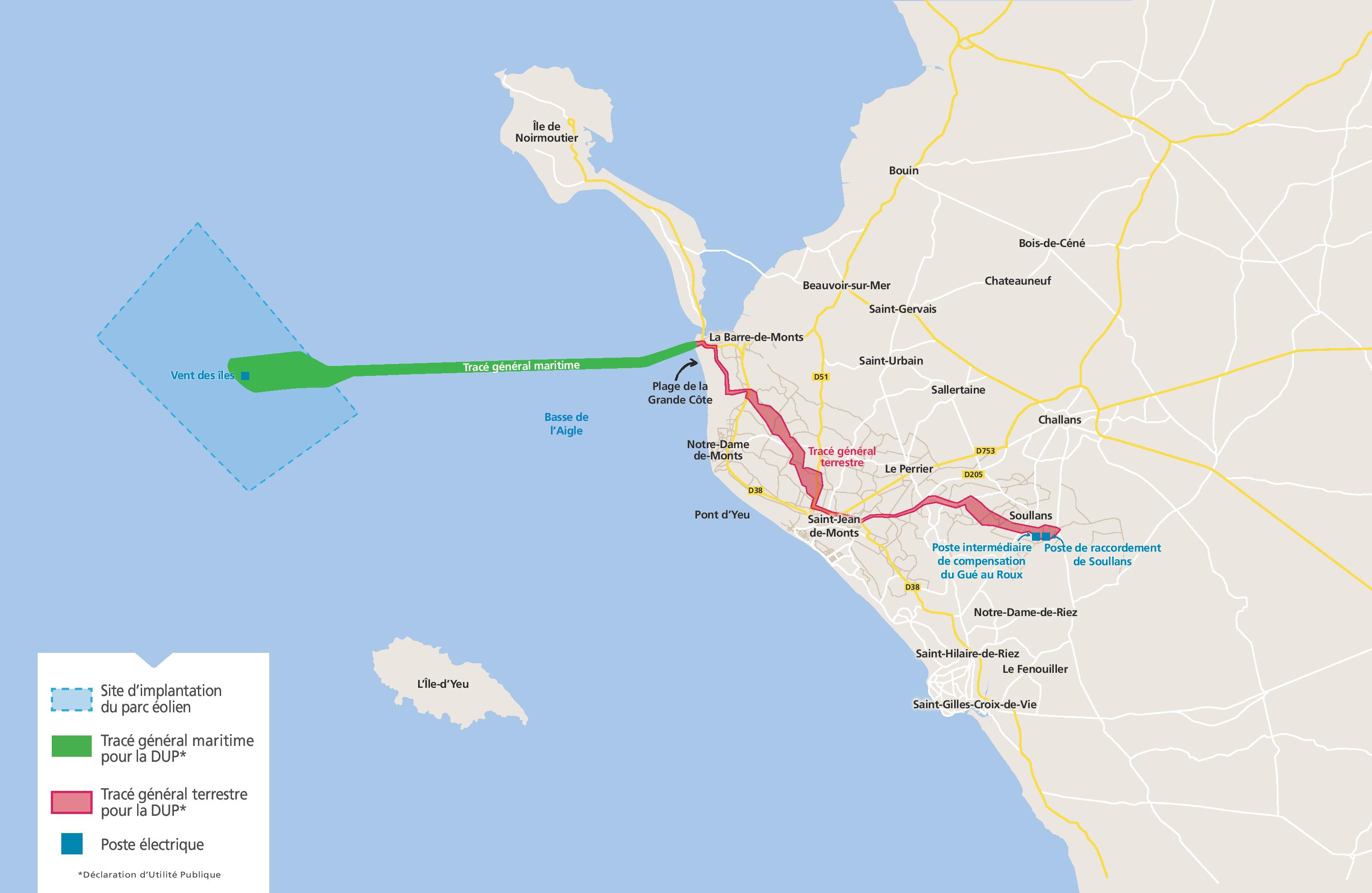 Carte du fuseau de passage de la liaison 2 - Yeu - Noirmoutier