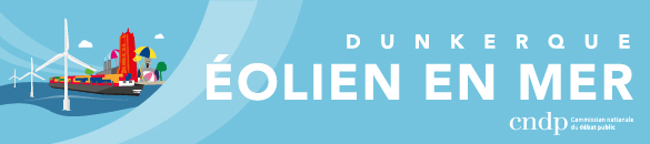 Logo de Dunkerque, éolien en mer et CNDP, commission nationale du débat public