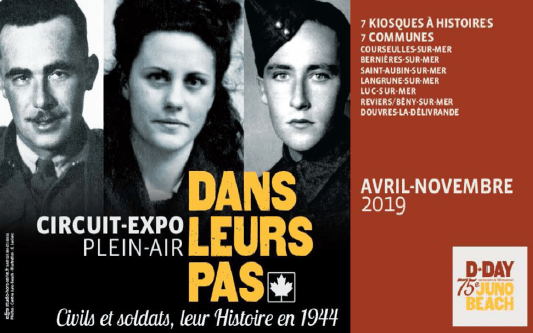 Affiche du circuit-expo « Dans leur pas - Civils et soldats, leur Histoire en 1944 », d'avril à novembre 2019