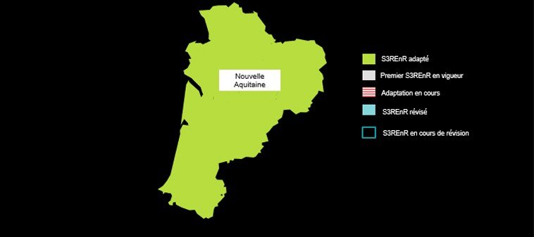 Schéma du S3REnR de la Nouvelle-Aquitaine. Le S3REnR adapté s'étend sur tout le territoire de la région