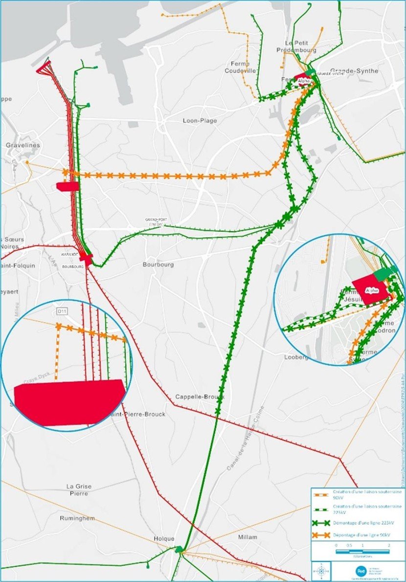 Carte de la suppression des 33 pylônes dans le cadre du projet des enfouissements de lignes électriques validés lors de l’Instance Locale de Concertation (transcription ci-après)