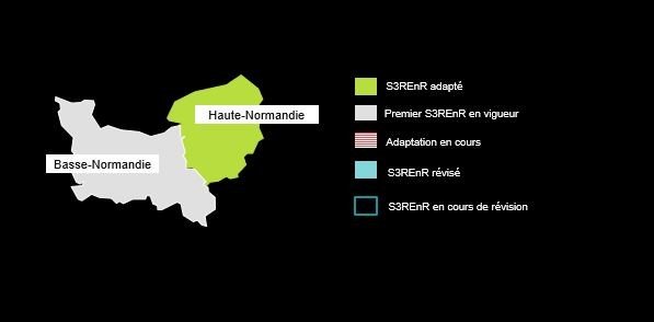 Schéma du S3REnR de Normandie. Le premier S3REnR est en vigueur sur tout le territoire de la région
