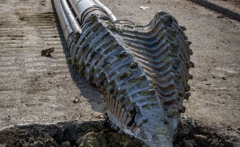 Photo d'une tête de foreuse utilisée sur le chantier