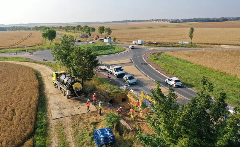 Photo aérienne du chantier et du pont-point qui reste ouvert aux automobilistes