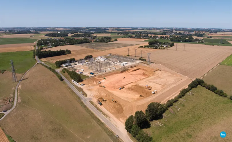 Photo aérienne des travaux dans le poste électrique de Sainneville-sur-Seine 