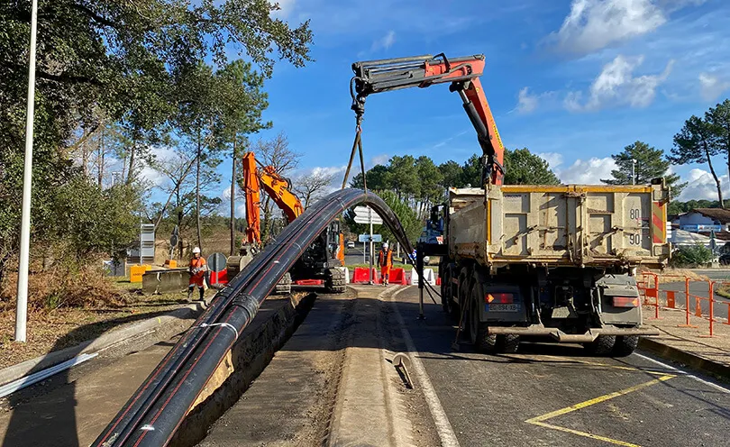 Photographie des travaux de la construction de la liaison souterraine
