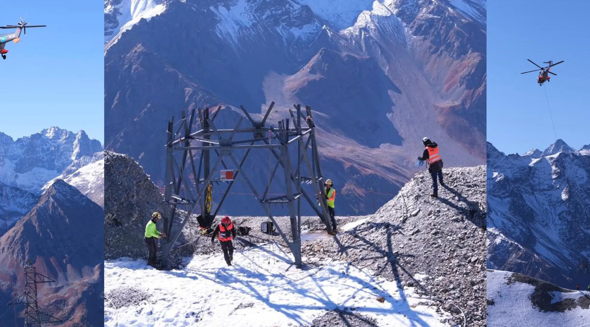 Démontage d'un pylone au sommet du col du Galibier