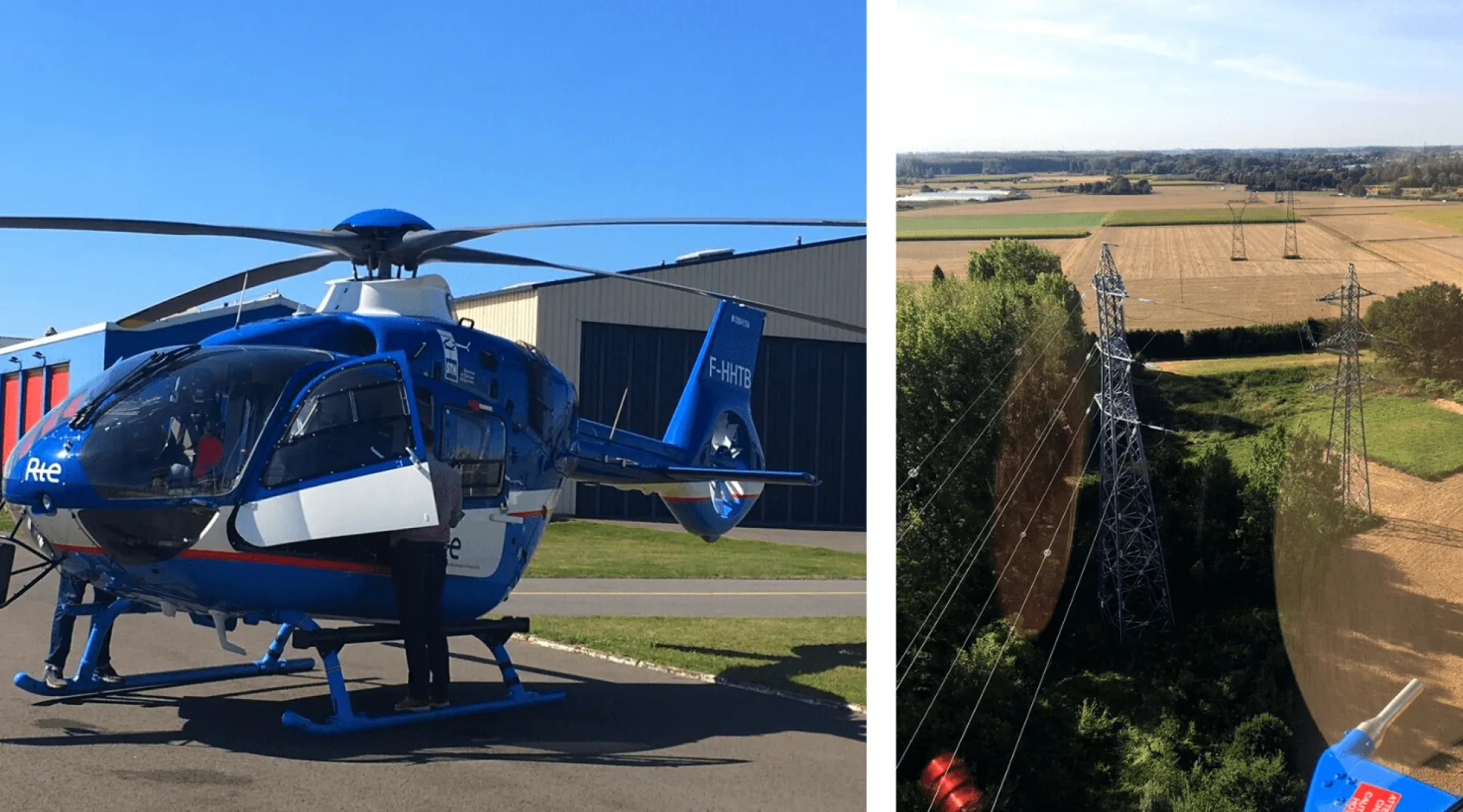 Photo d'un hélicoptère et la vue depuis son cockpit