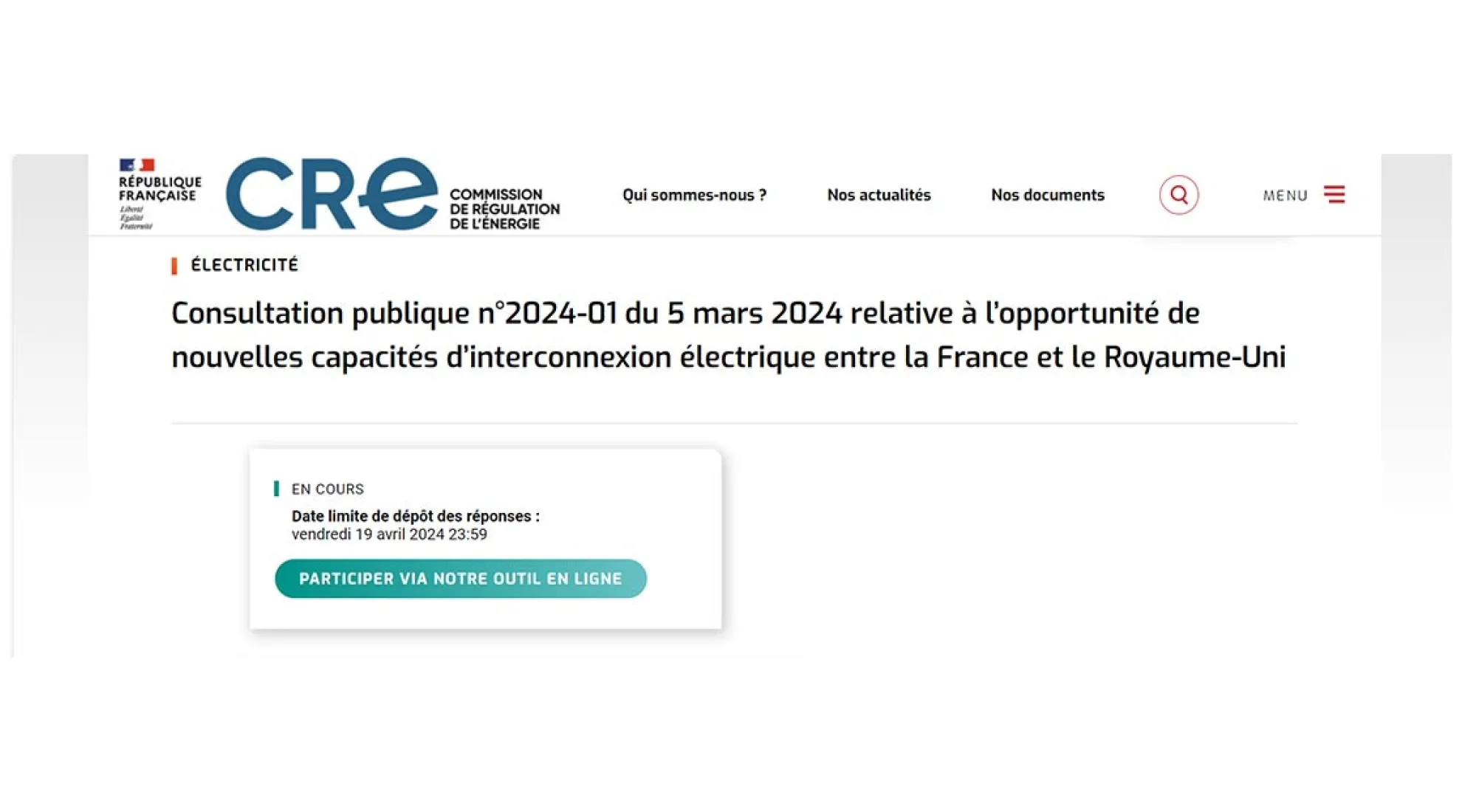 La Commission de Régulation de l’Énergie ouvre une consultation du public - Cover