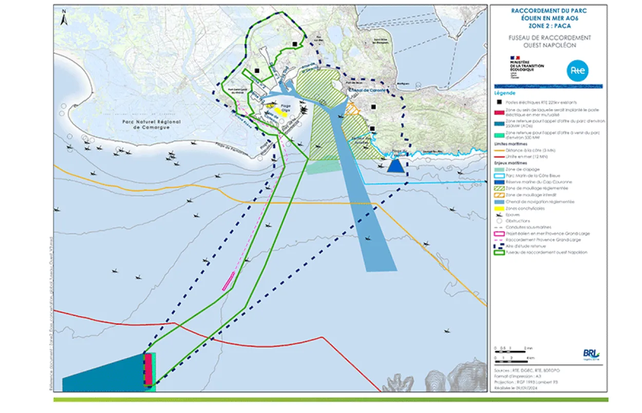 Fuseau raccordement éoliennes flottantes