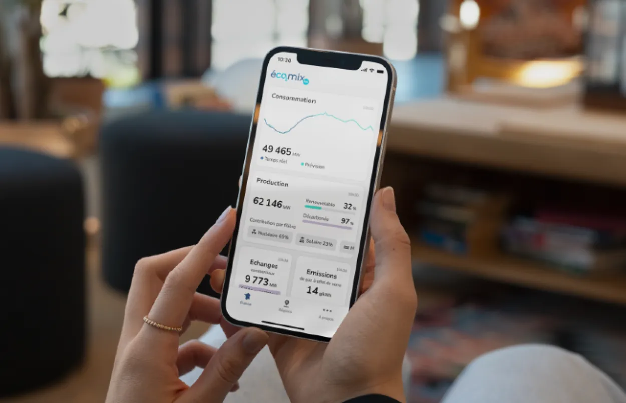 Application mobile éCO2mix - Ecran d'accueil 