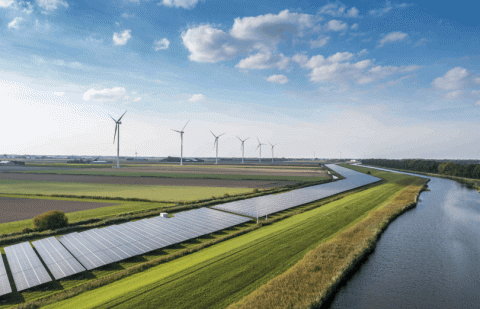 Paysage avec des éoliennes